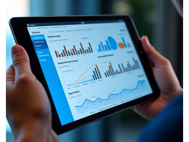 Dashboard analytique montrant des graphiques de téléchargements d'applications, des mots-clés optimisés et des métriques de rétention utilisateur sur un écran mobile.