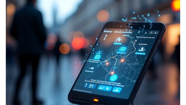 Illustration représentant un avatar utilisateur devant une interface d'application mobile personnalisée, avec des données de profil et des recommandations contextuelles.
