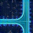 Icône représentant un réseau de routes et des points de connexion, symbolisant la mobilité et les villes intelligentes