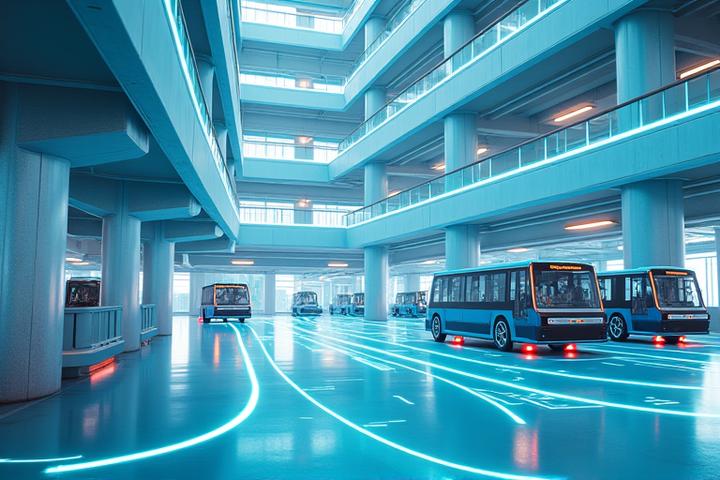 Visualisation 3D d'un parking intelligent avec des véhicules connectés et des indicateurs d'occupation en temps réel