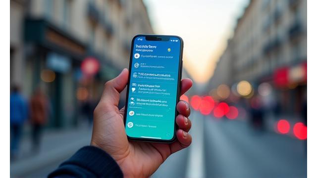 Illustration d'une application mobile de navigation urbaine sur un smartphone.