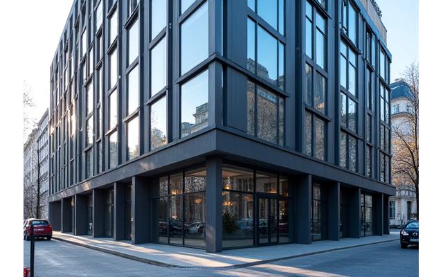 Vue d'un bâtiment de bureau moderne à Paris, symbolisant le siège social de Vapeur Futée et sa solidité institutionnelle