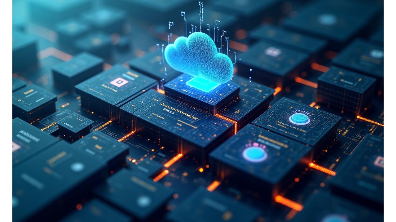 Schéma d'architecture technique complexe et élégant, montrant les composants cloud AWS, Python ML, TensorFlow, et l'intégration API, illustrant la robustesse et la scalabilité du système de Vapeur Futée.